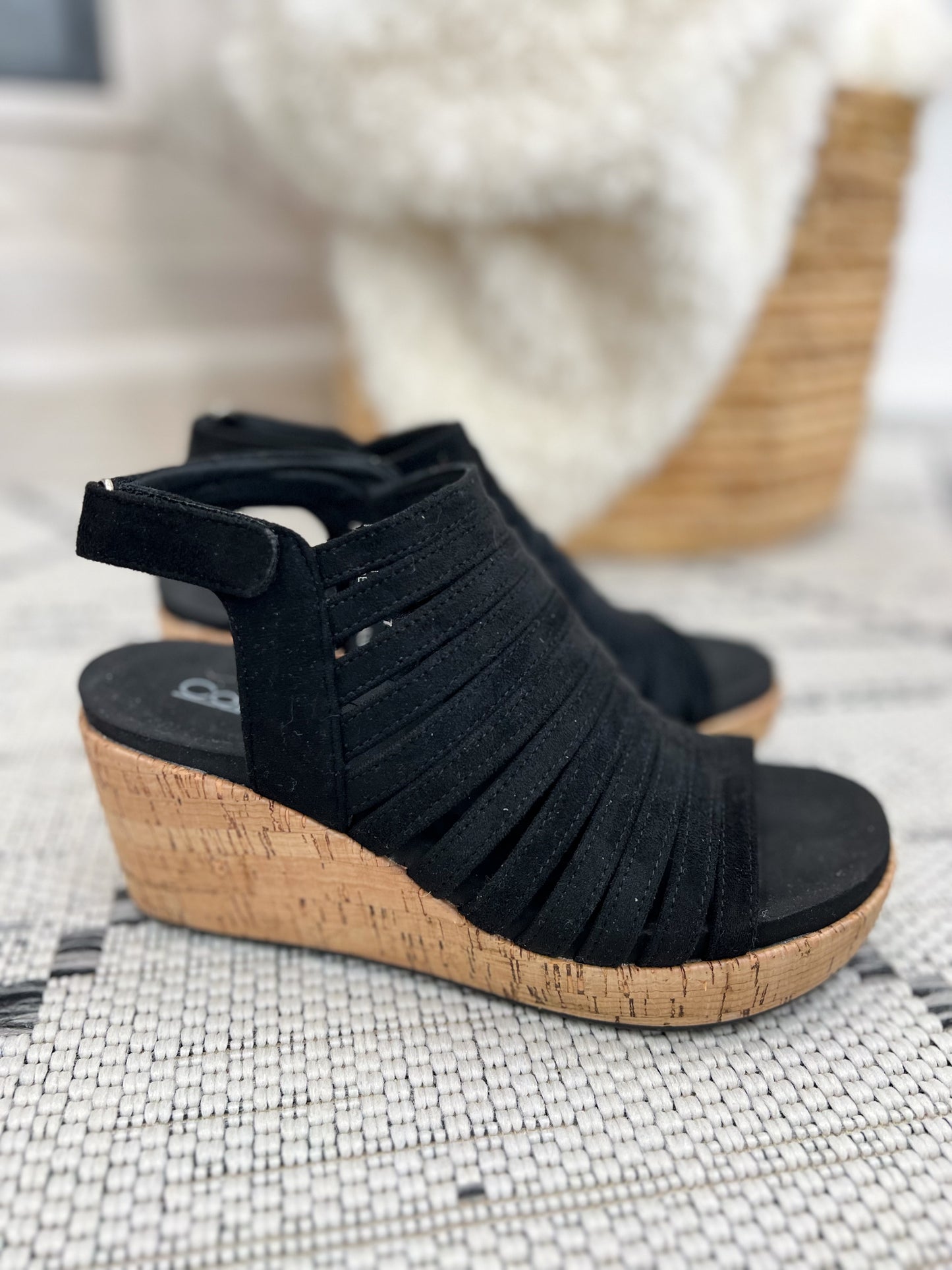 Corky's Oopsie Daisey Wedge - Black Faux Suede