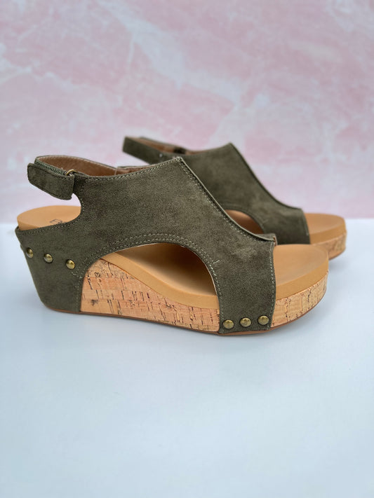 Corky's Carley Wedge - Olive Suede