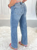 On Edge - Judy Blue Straight Jeans with Rose Gold Stitching