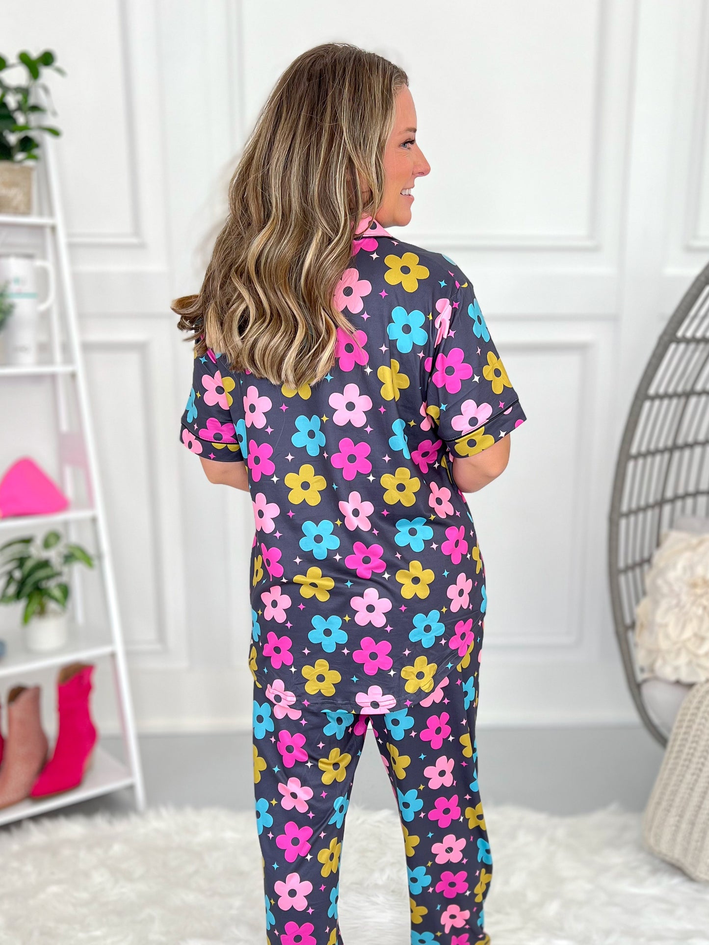Matching Button Down Pajama Set - Bright Daisy