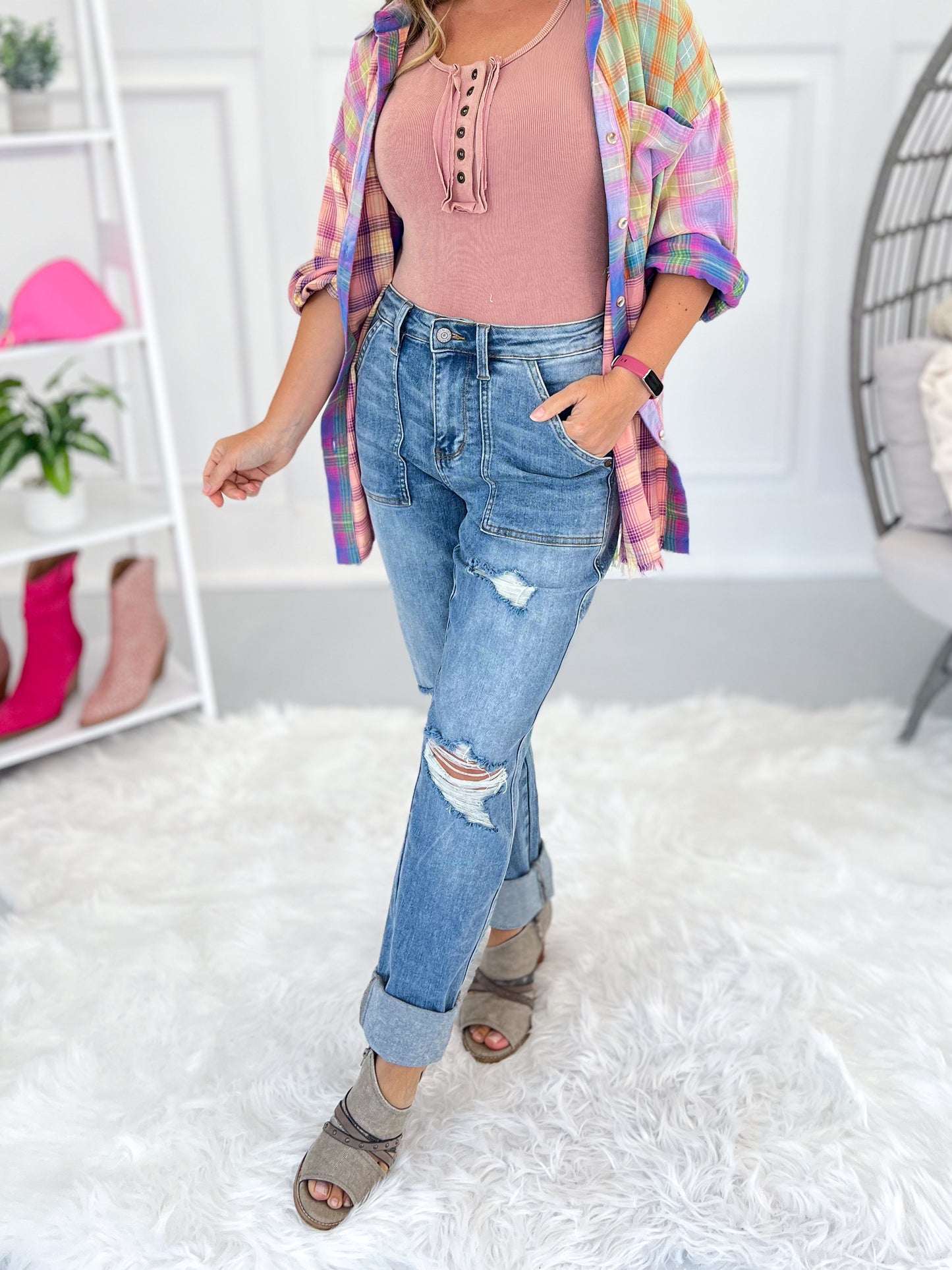 Just Wanna Have Fun - Judy Blue Distressed Boyfriend Jeans