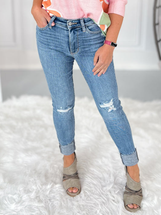 Judy Blue Destroyed & Cuffed Skinny Jeans- Final Sale