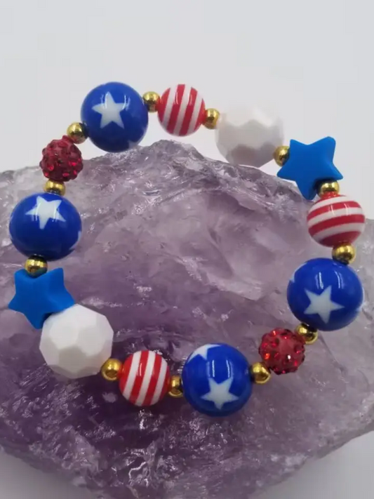 Patriotic Chunky Bead Stretch Bracelet