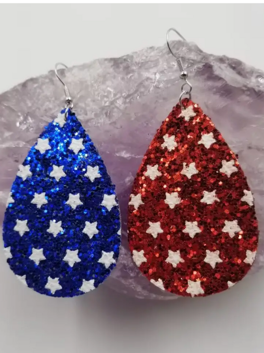 Patriotic Glitter Leather Earrings