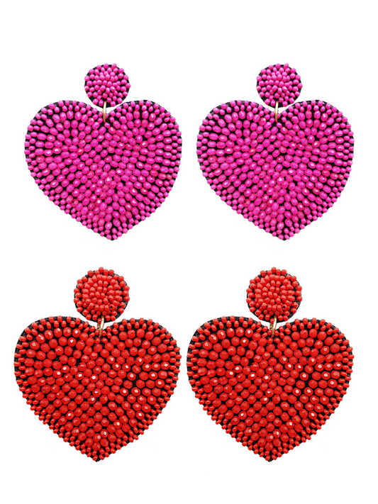 Glass Beaded Heart Valentines Day Post Earrings