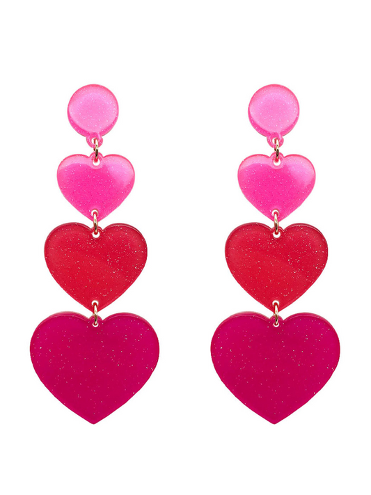 Glitter Hearts Drop Valentines Day Post Earrings