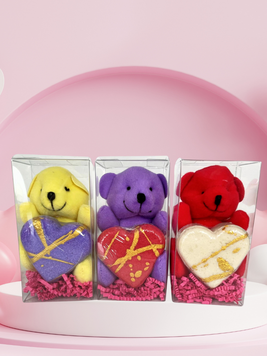 Valentines Day Bath Bomb + Plush Bear Gift Set