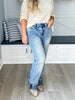Late for Class - Judy Blue Vintage Plaid Cuff Straight Jeans