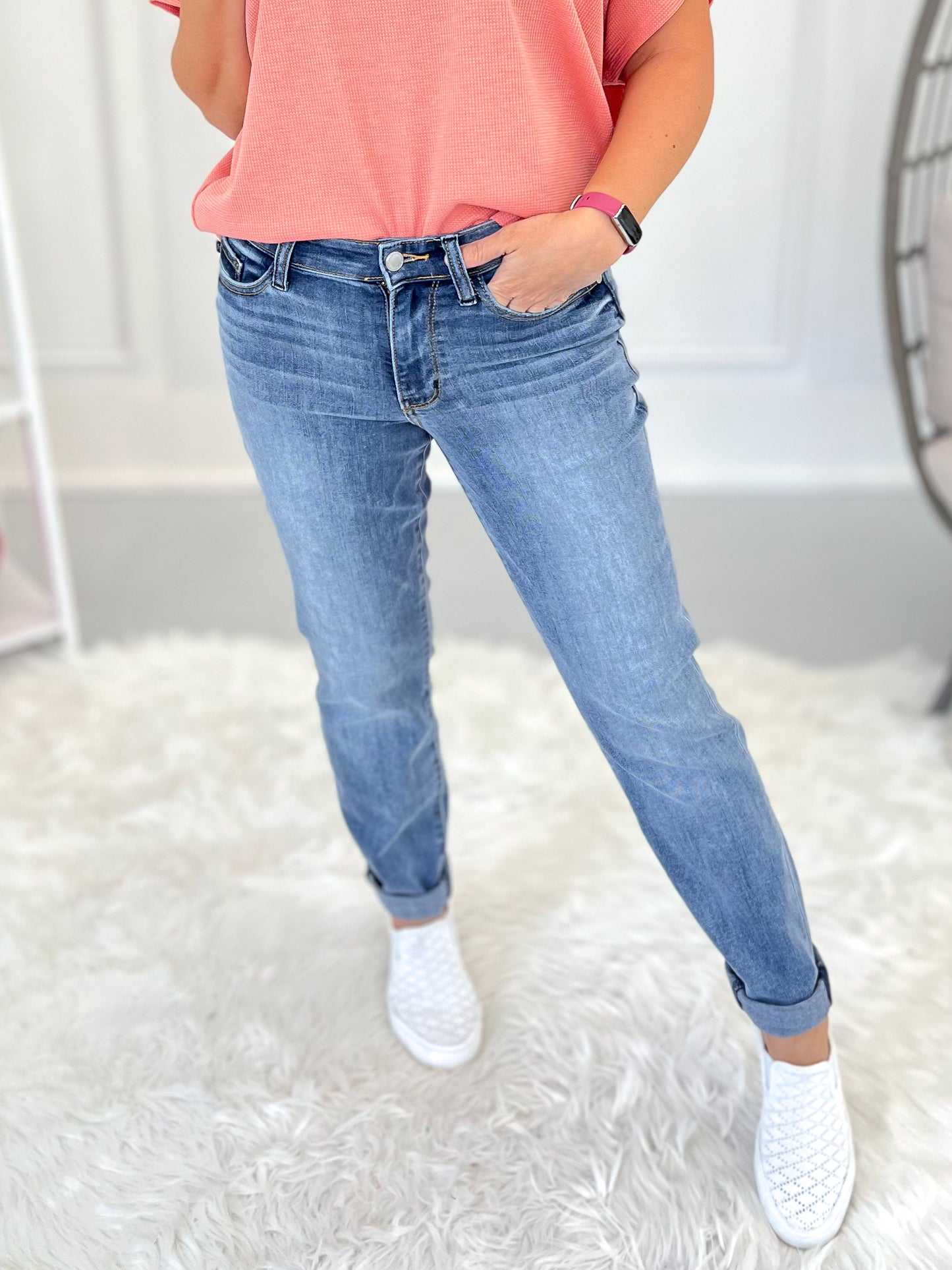 Easy Like Sunday Morning - Judy Blue Cuffed Slim Fit Jean