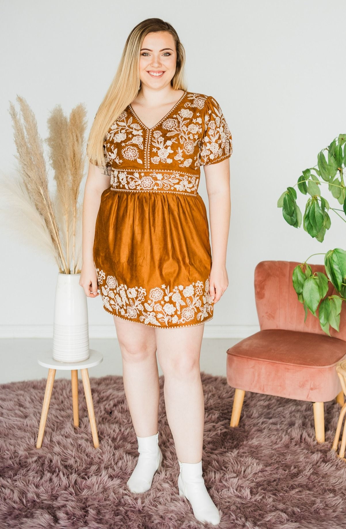 Tennessee Whiskey Embroidered Suede Dress