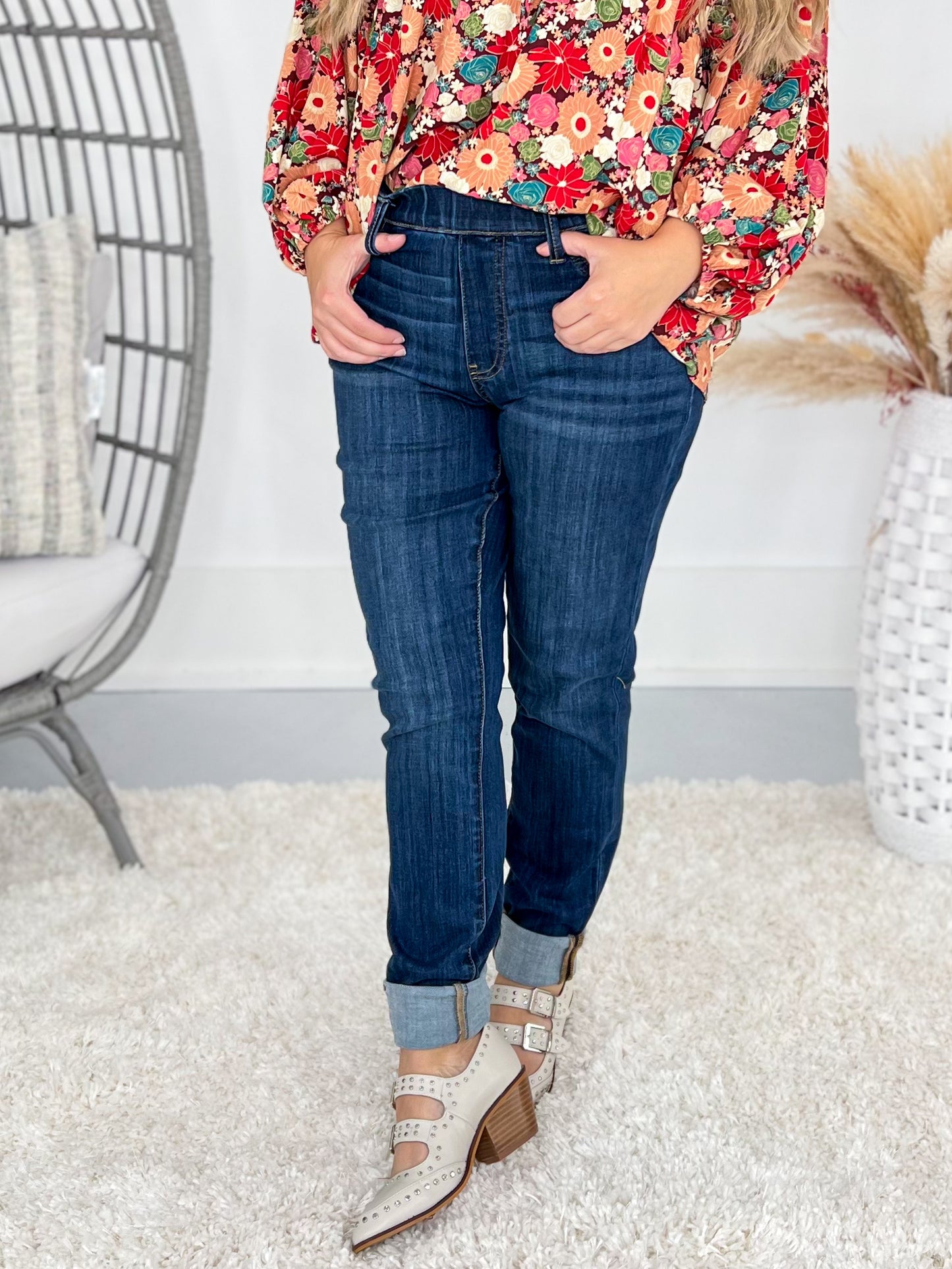 Shake It Off - Judy Blue Pull On Double Cuff Slim Jeans