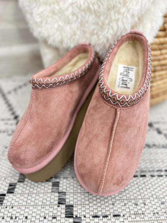 Corky's Pillow Talk Platform Slippers - Blush Faux Suede