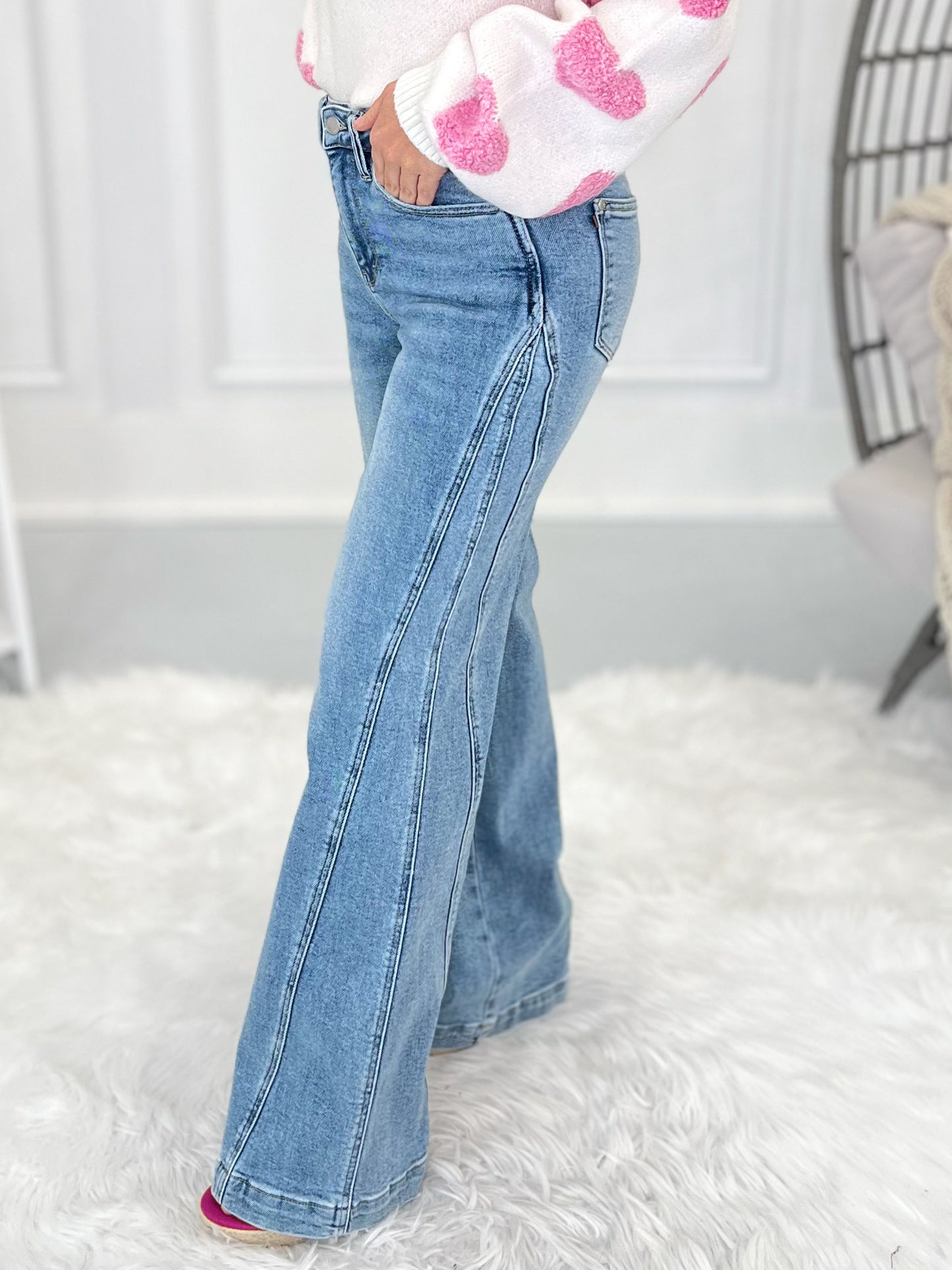 Look On The Bright Side - Judy Blue Retro Wide Leg Jeans