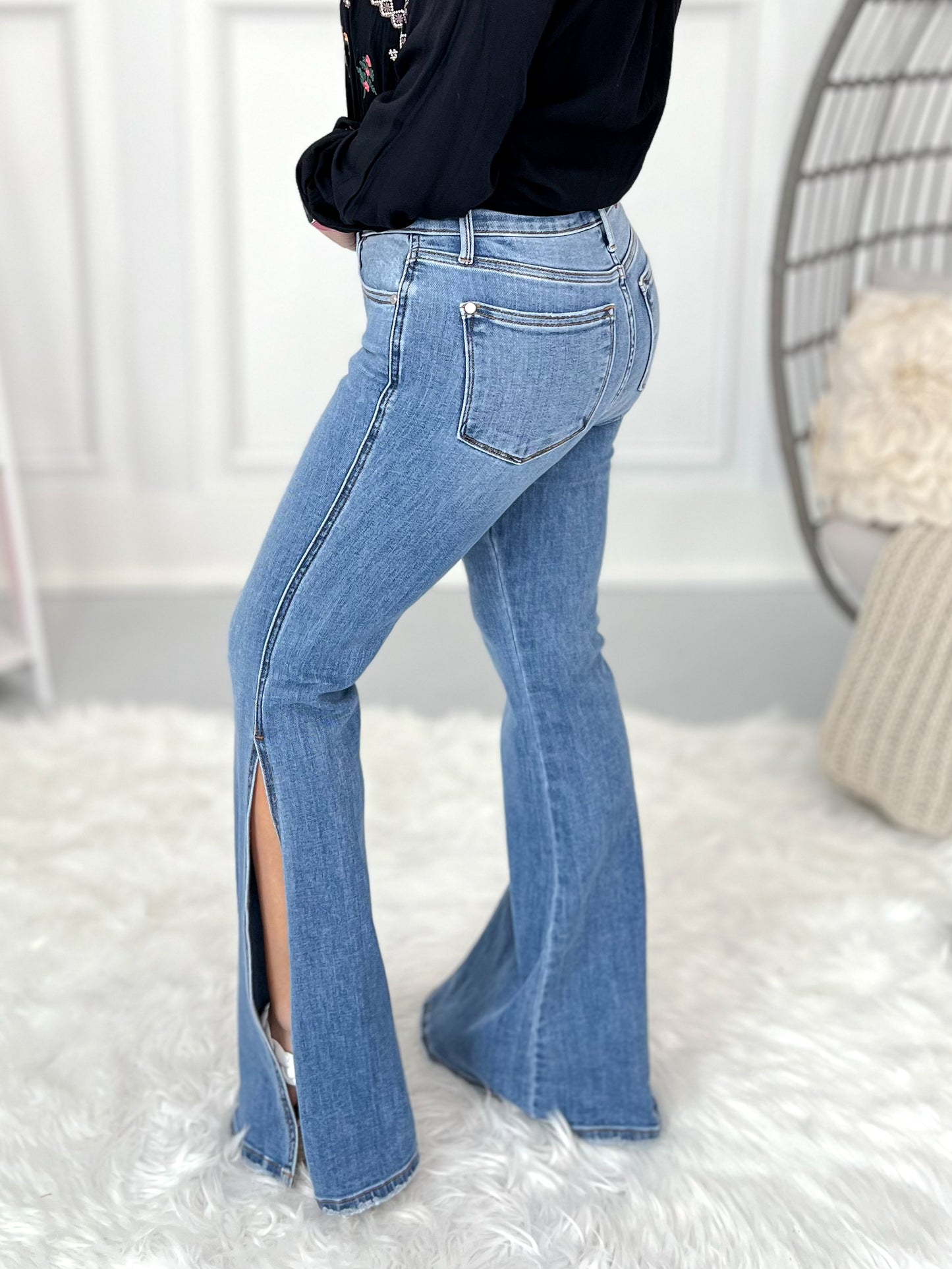 Judy Blue - Peak-A-Boot Hem Slit Flare Jeans