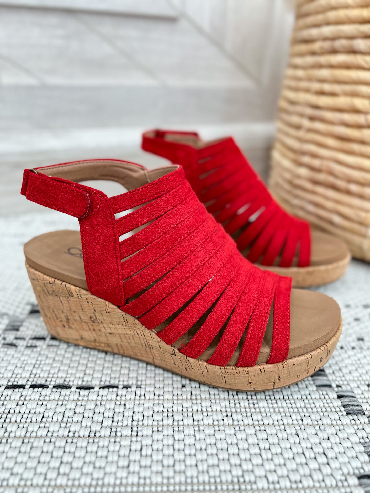 Corky's Oopsie Daisey Wedge - Red Faux Suede