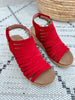 Corky's Oopsie Daisey Wedge - Red Faux Suede