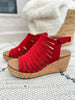 Corky's Oopsie Daisey Wedge - Red Faux Suede