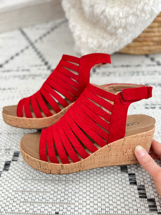 Corky's Oopsie Daisey Wedge - Red Faux Suede