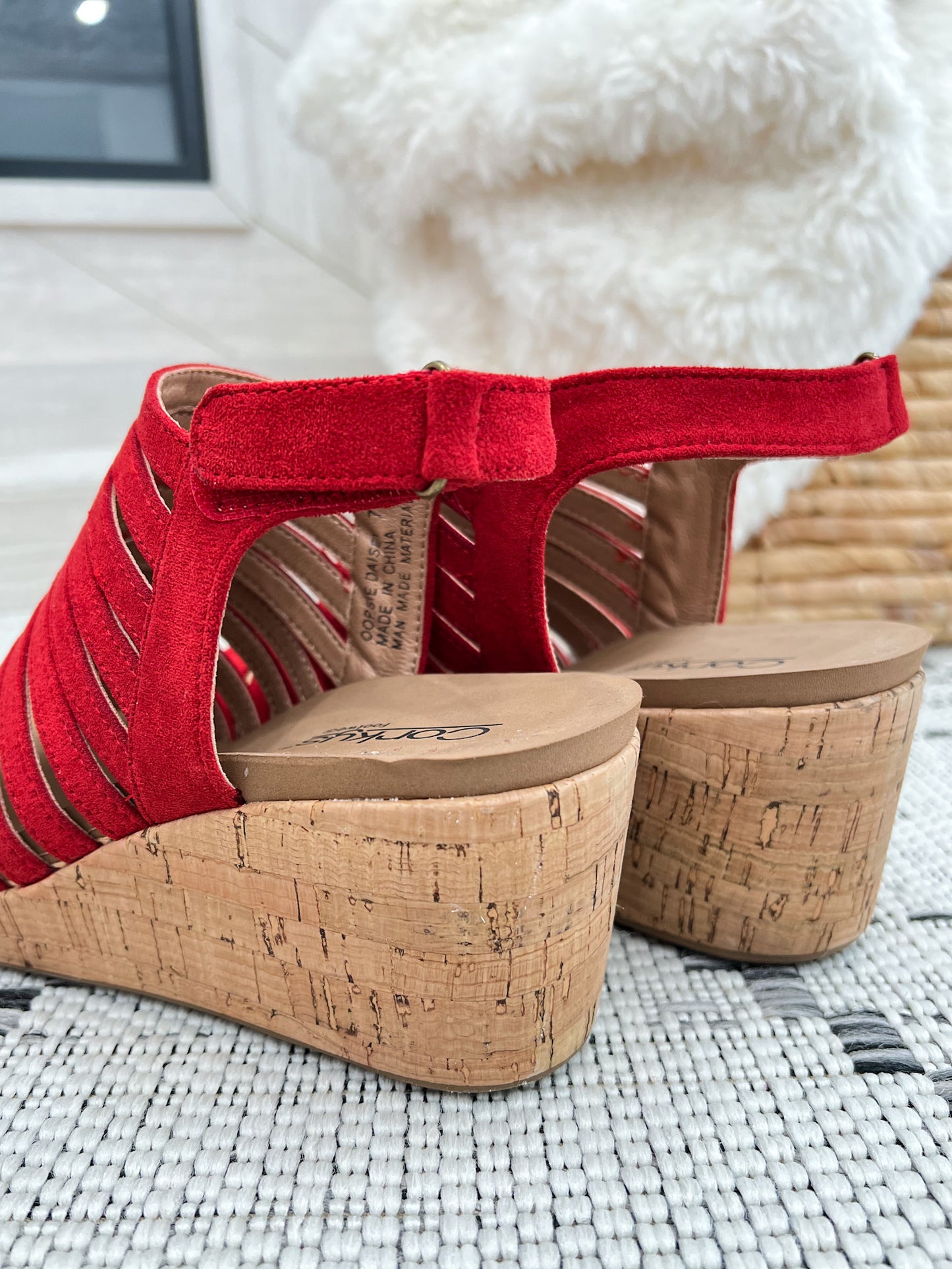 Corky's Oopsie Daisey Wedge - Red Faux Suede