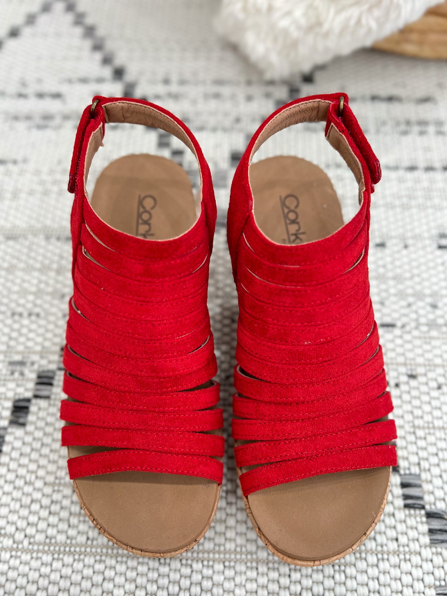 Corky's Oopsie Daisey Wedge - Red Faux Suede