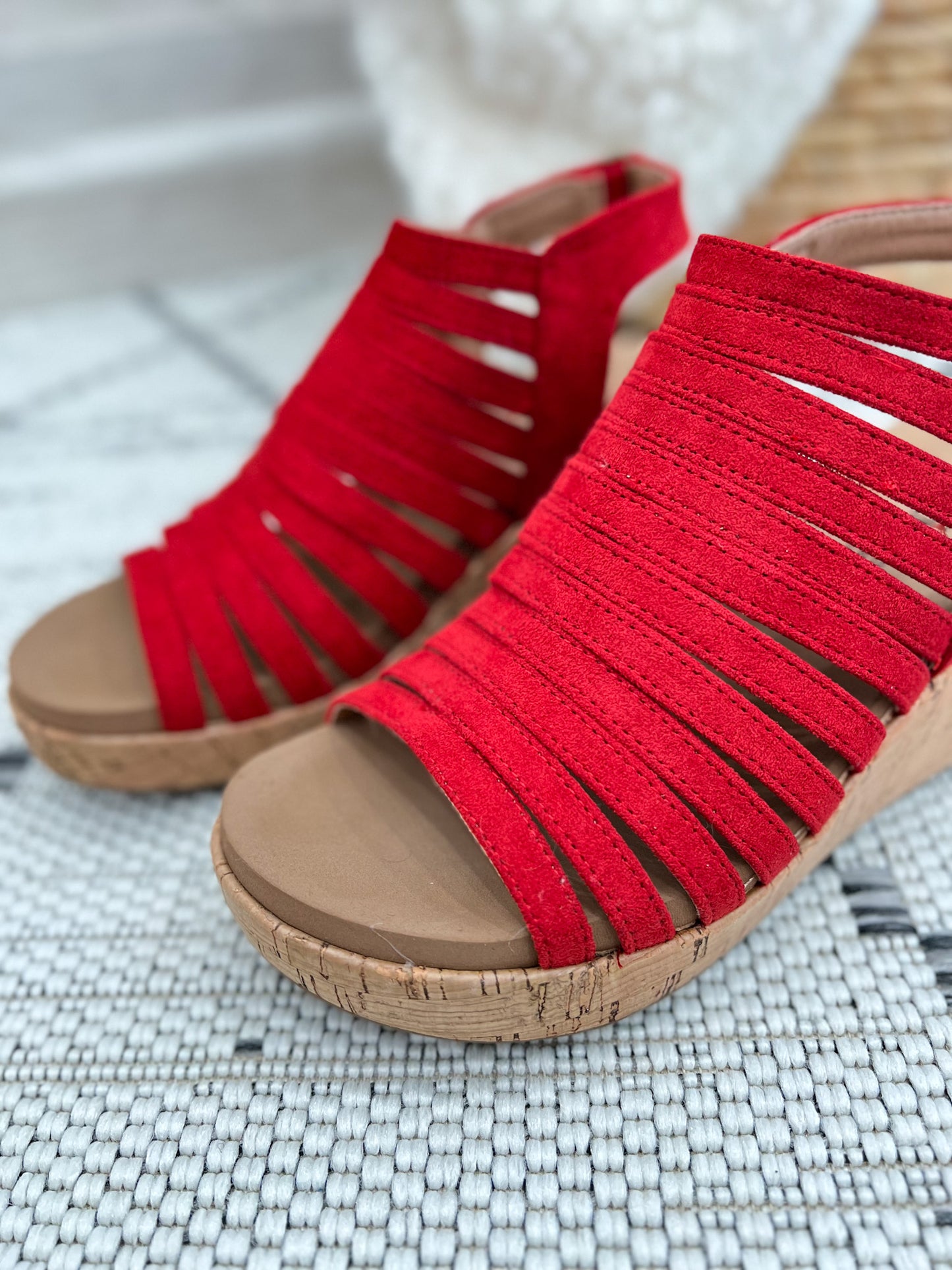 Corky's Oopsie Daisey Wedge - Red Faux Suede