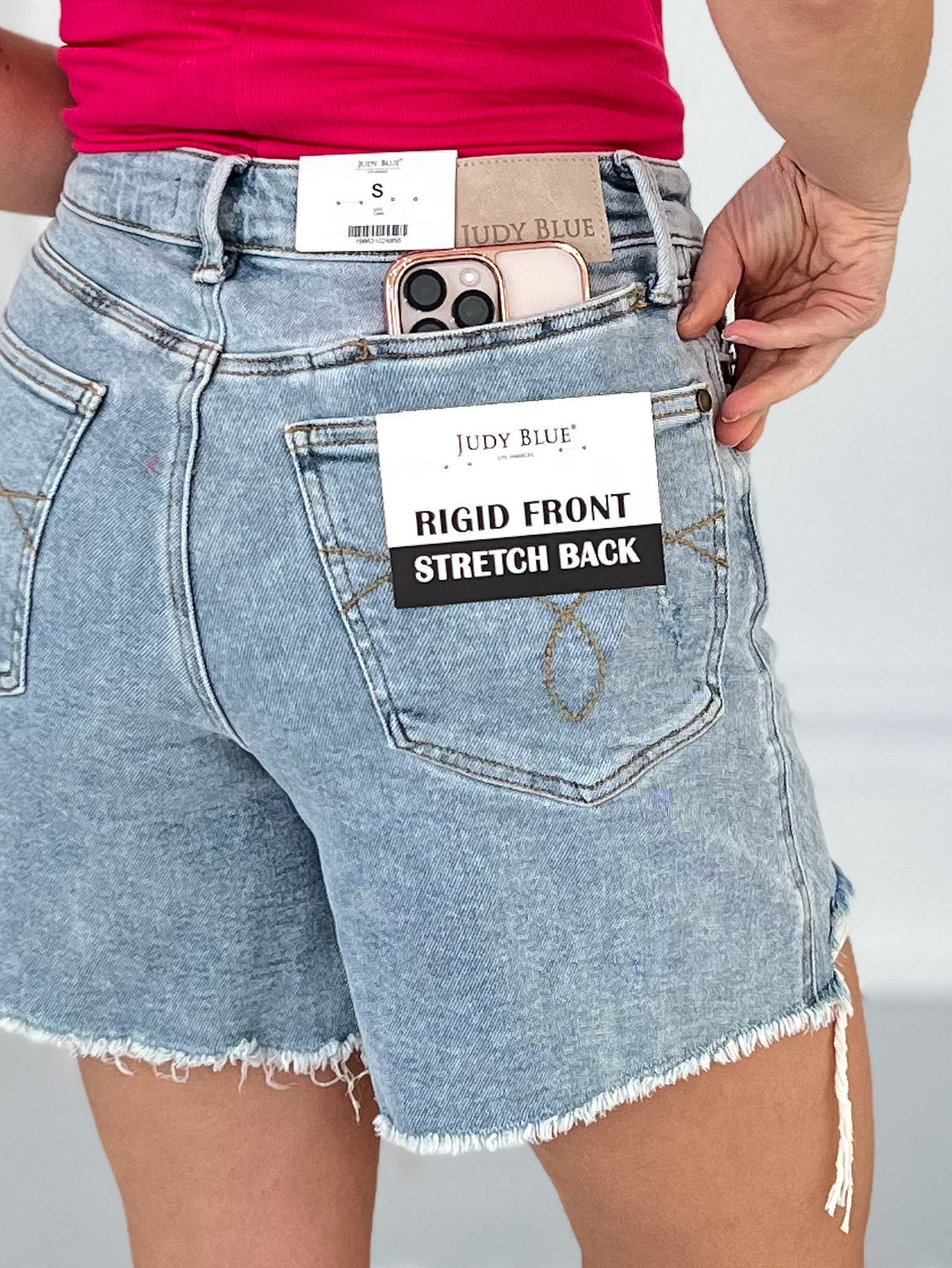 Stay Connected - Judy Blue Rigid Magic Cell Phone Pocket Shorts