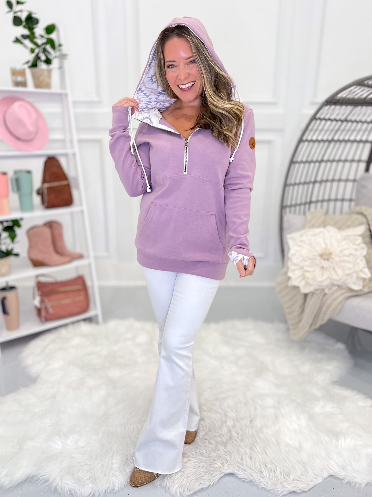 Half-zip Aztec Hoodie - Mauve