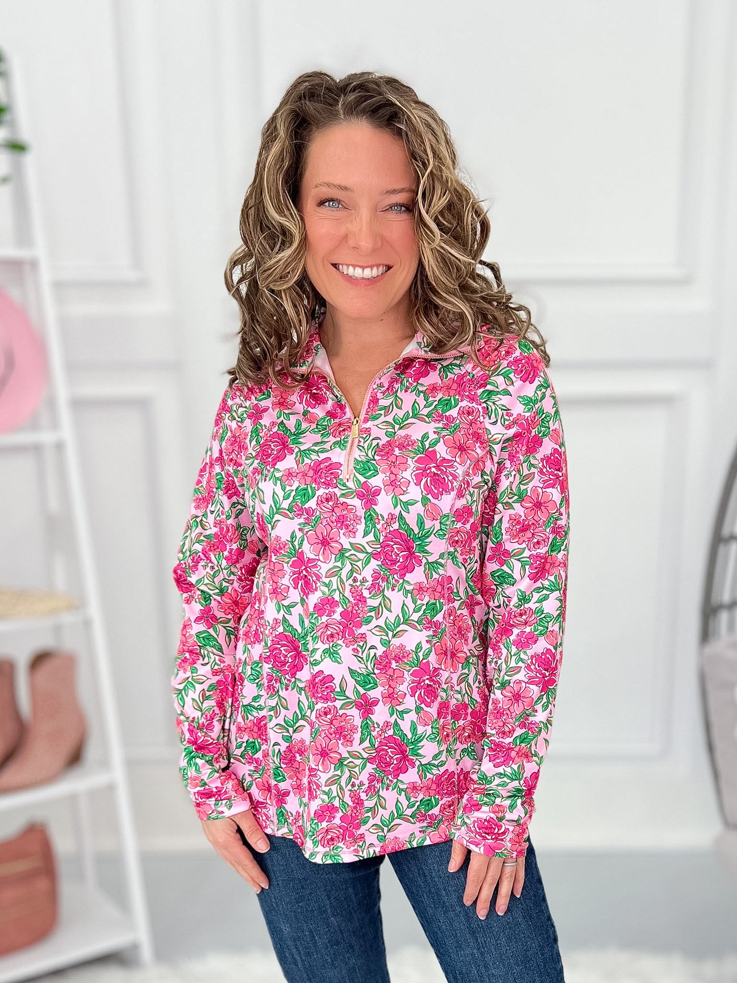 Blooming Away Quarter Zip Top