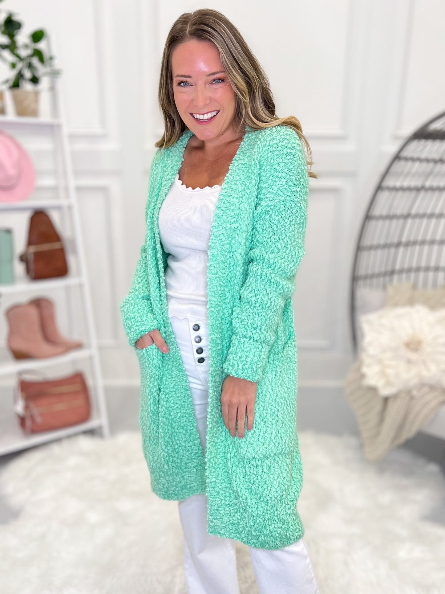 Bright Mint Fuzzy Cardigan