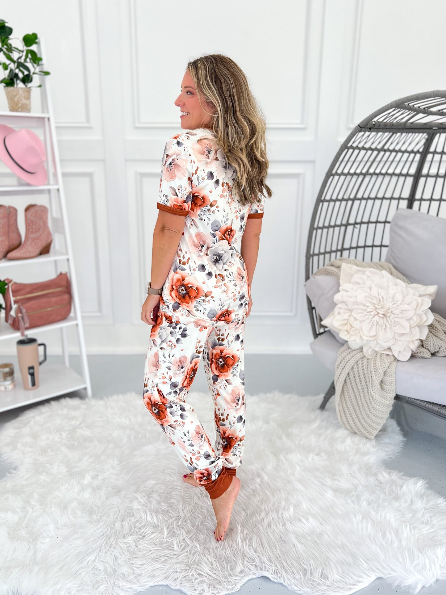 Crazy Soft Pajama Jogger Set - Rust Floral