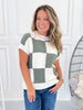 Checking In Knit Top - Sage