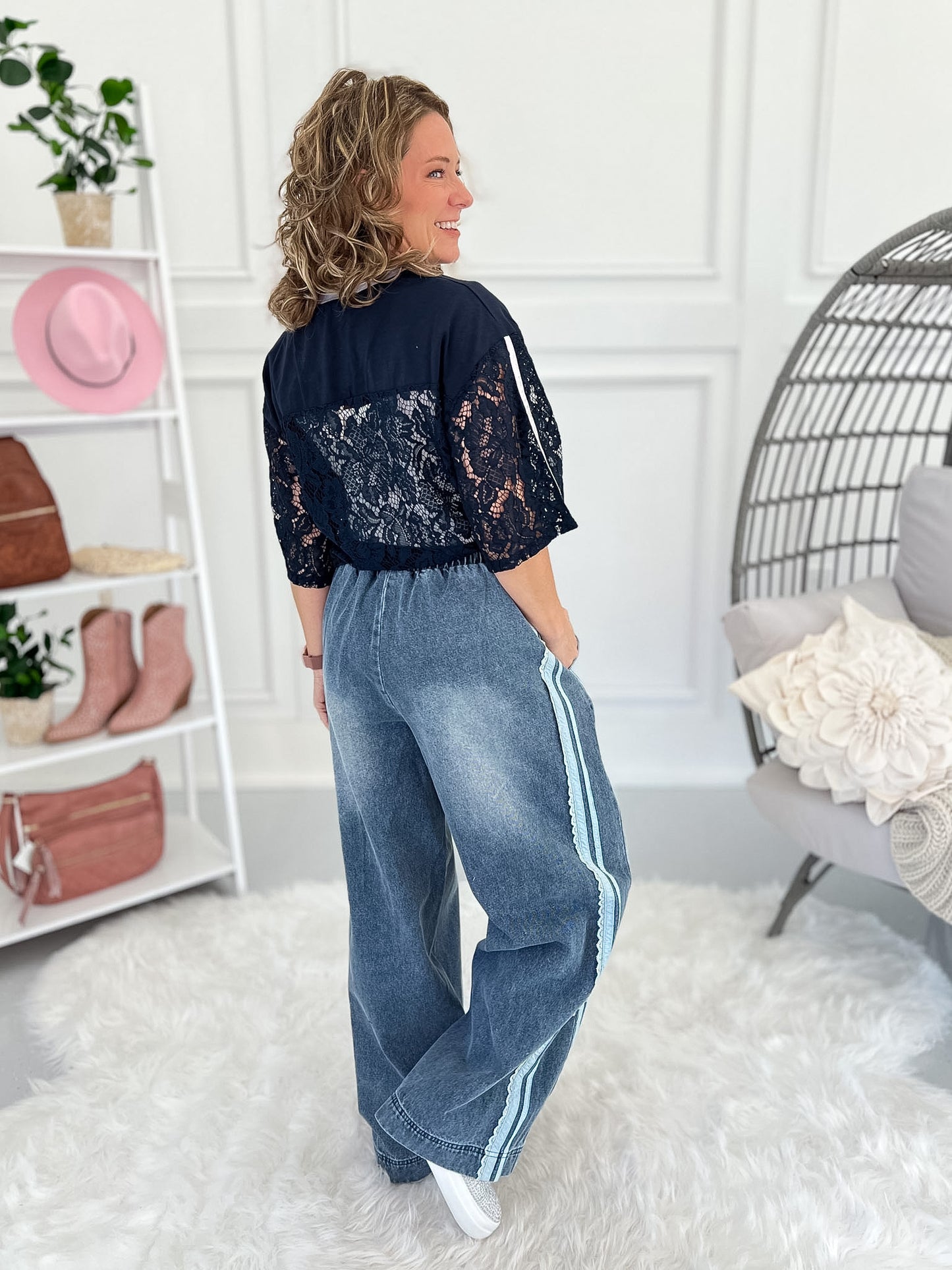 Time And Lace Denim Pants