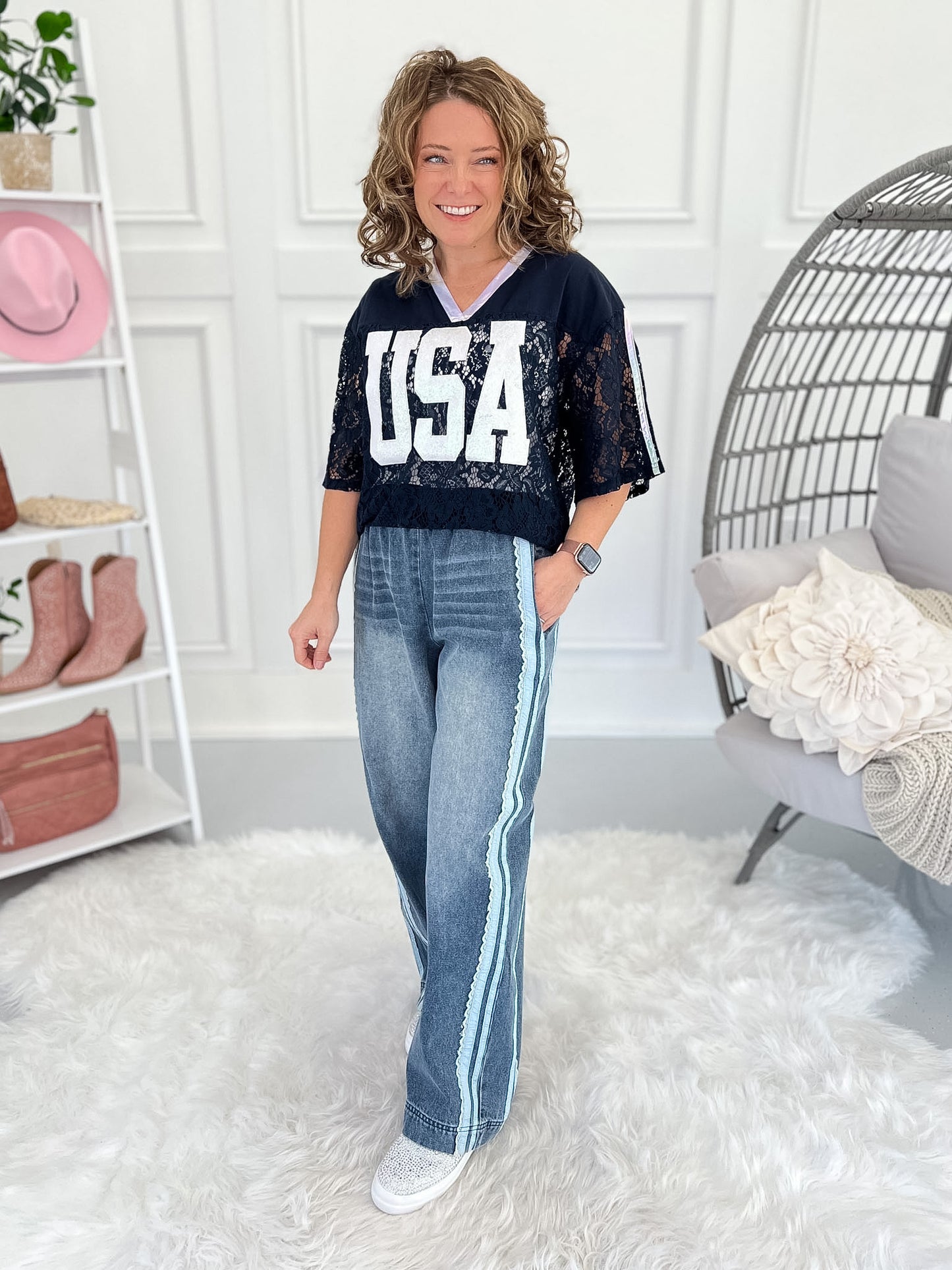 Time And Lace Denim Pants