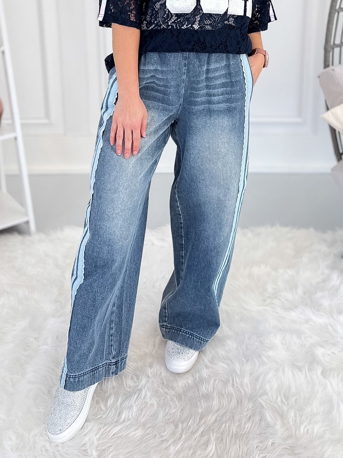 Time And Lace Denim Pants