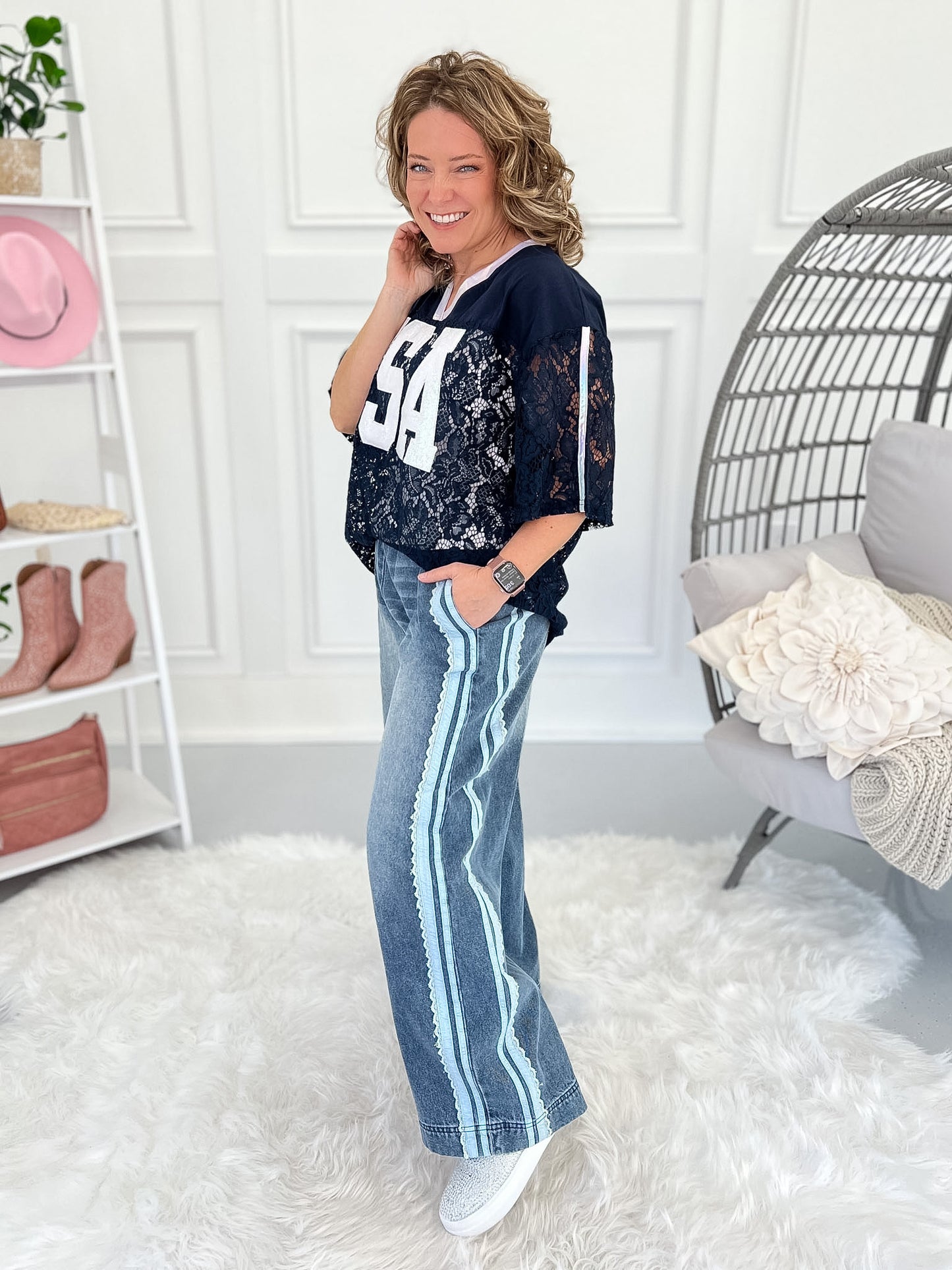 Time And Lace Denim Pants