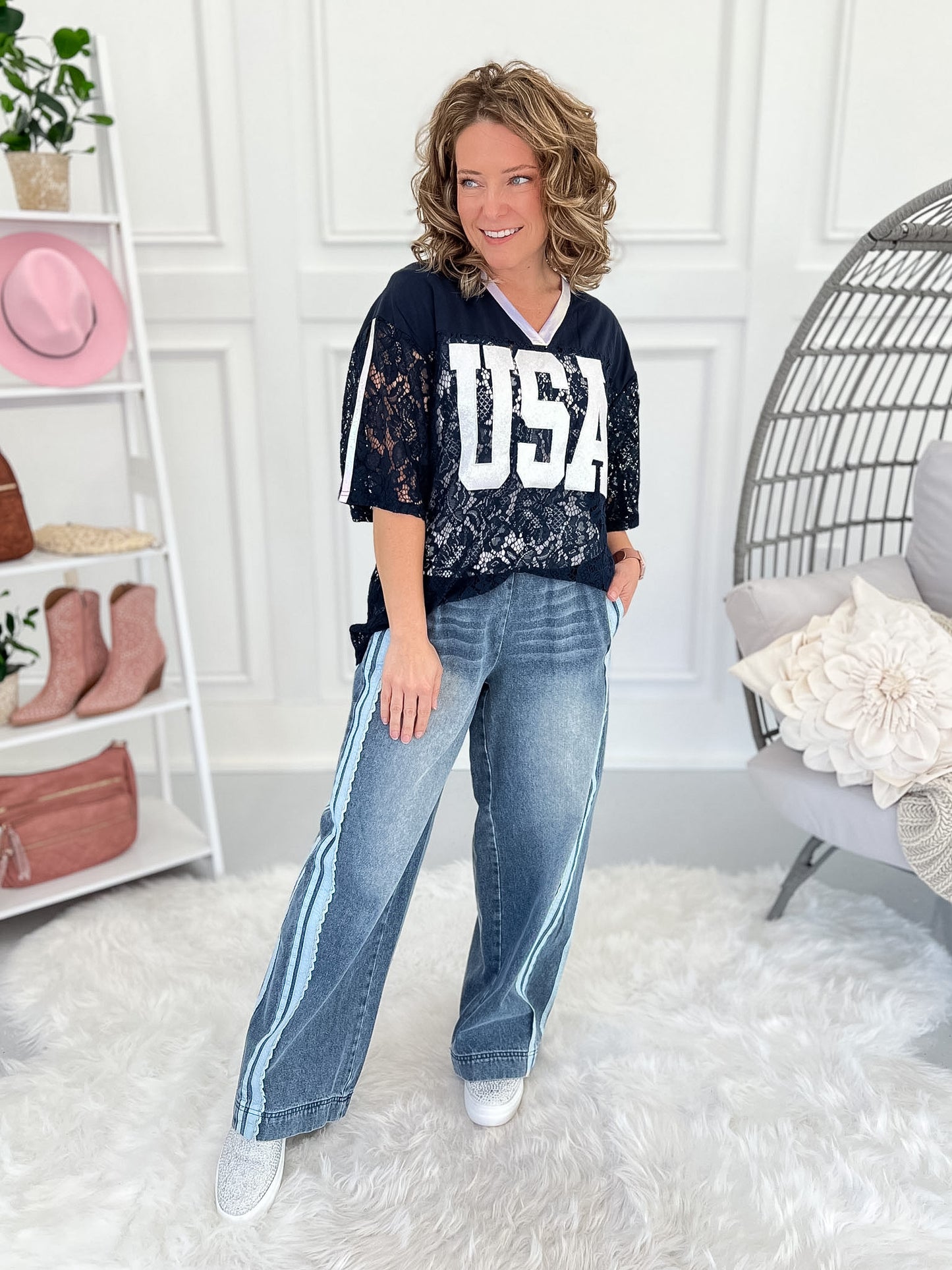 Time And Lace Denim Pants