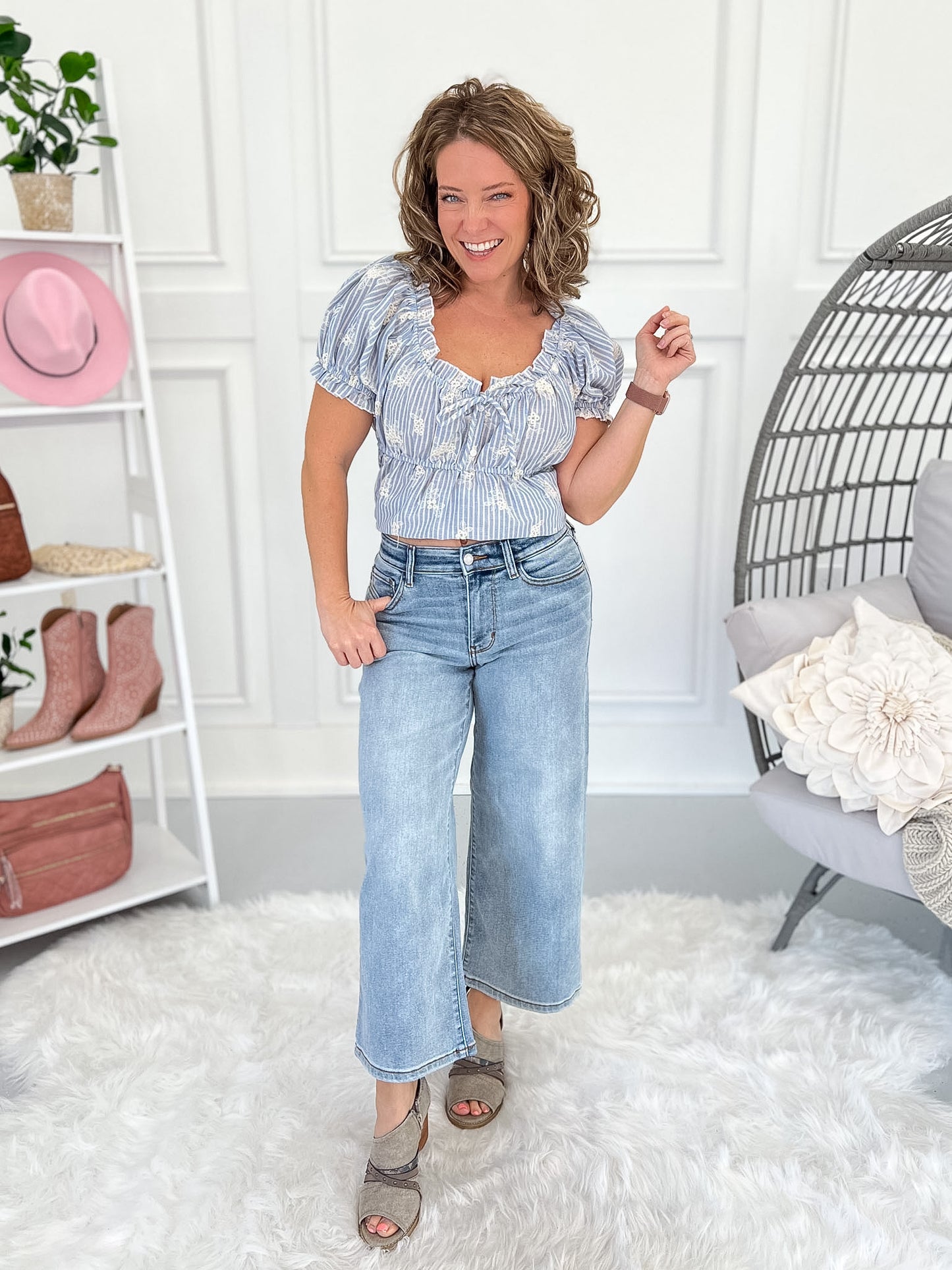 Retro Step - Judy Blue Wide Leg Cropped Jean