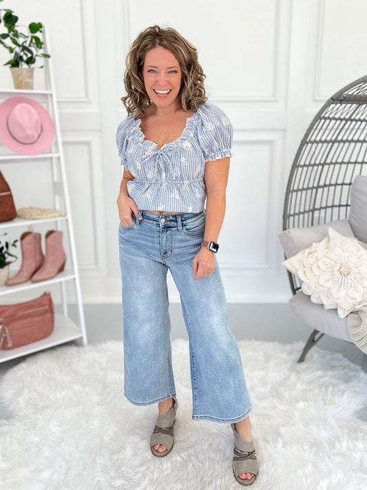 Retro Step - Judy Blue Wide Leg Cropped Jean