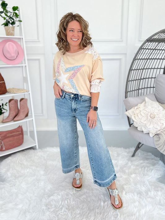 Cool Intentions - Judy Blue Cropped Wide Leg Jean