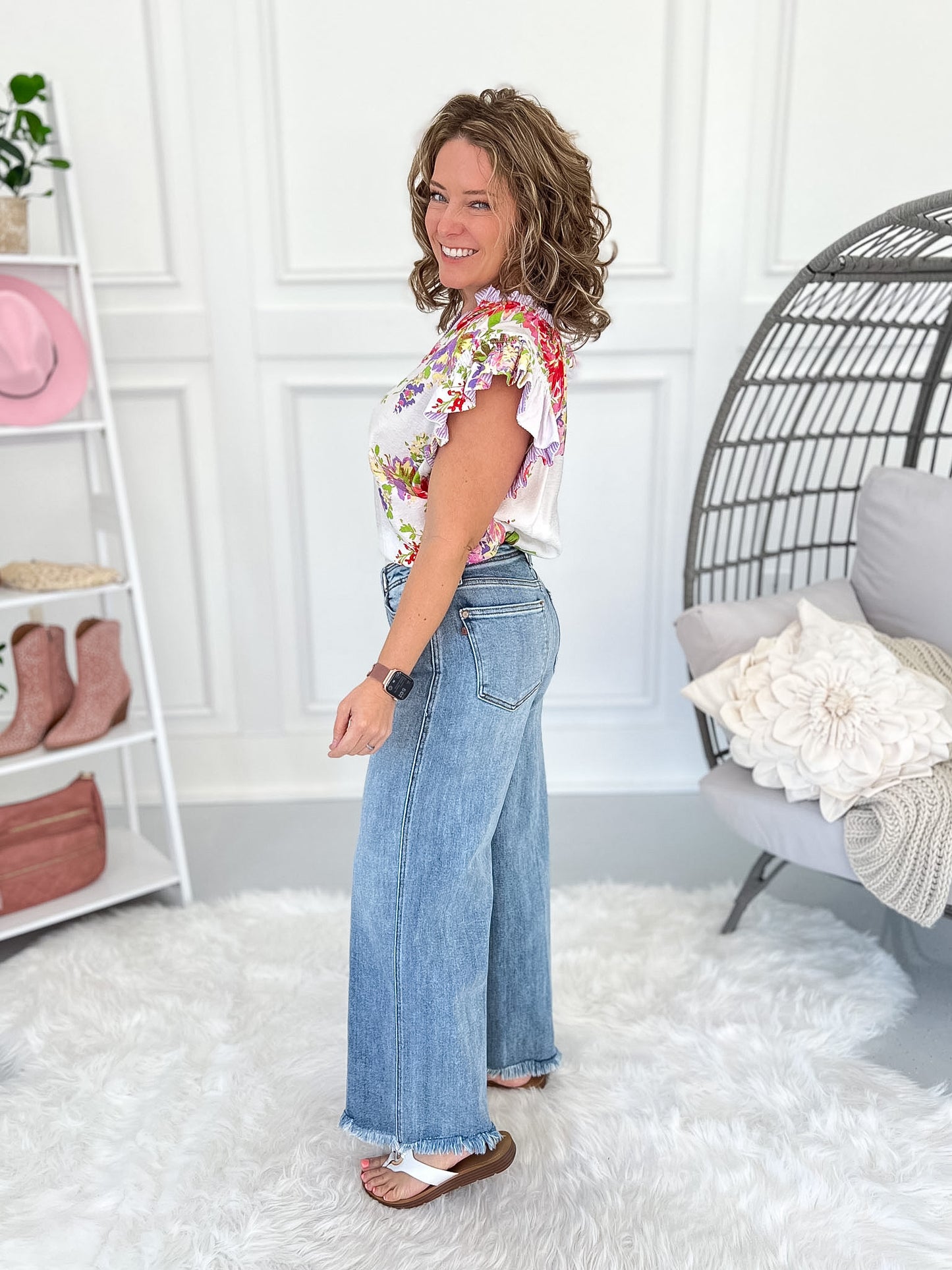 Walk Of Fame - Judy Blue Fray Hem Ankle Wide Leg Jean