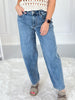Full Steam Ahead - Judy Blue Yoke Detail Barrel Leg Jean