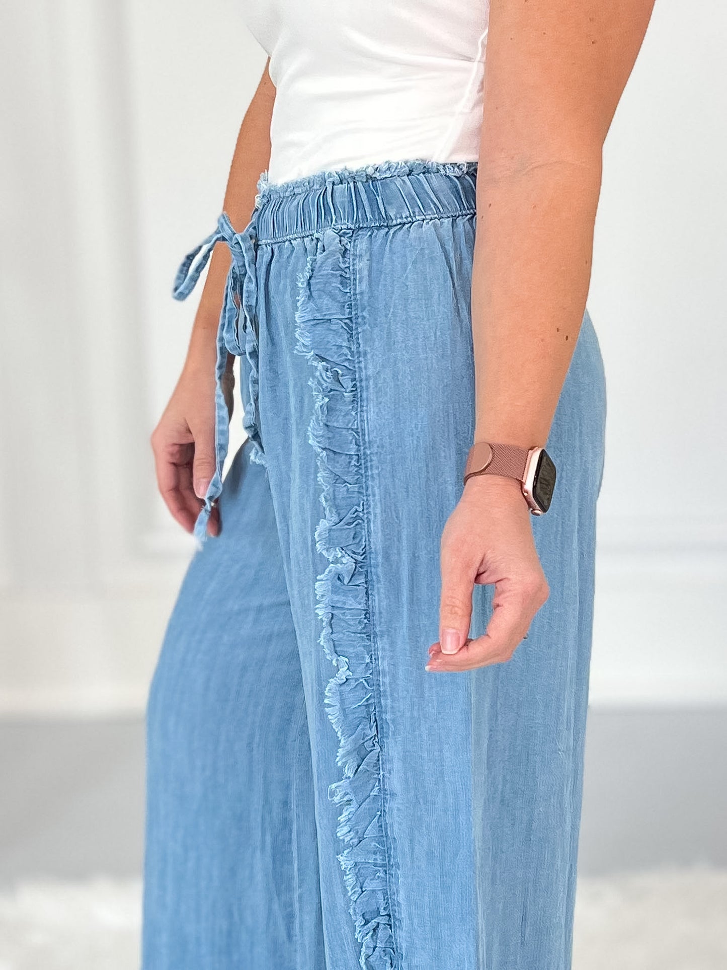 Not That Deep - Ruffle Detail Chambray Pants