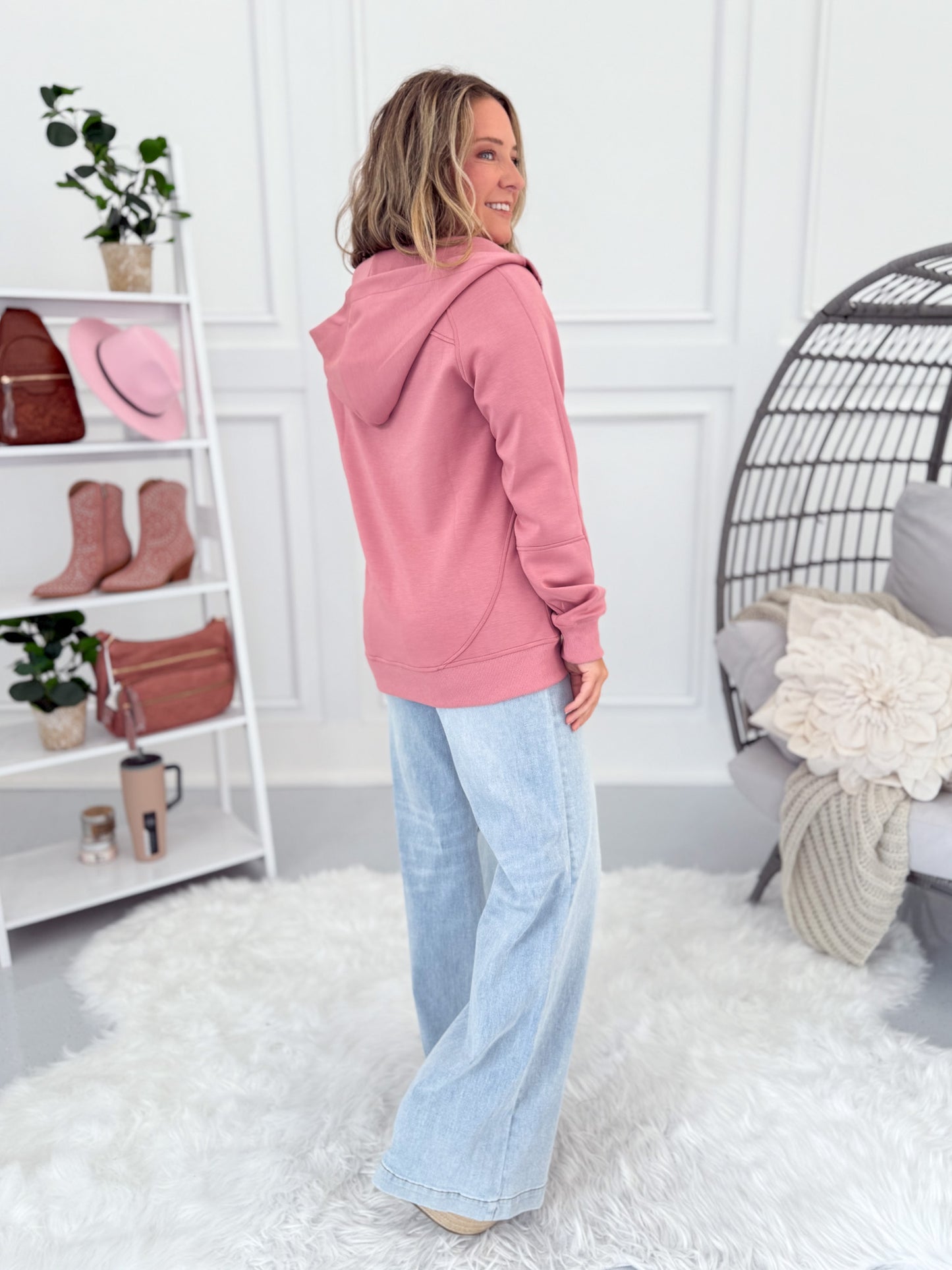 Scuba Full Zip-up Hoodie - Rose