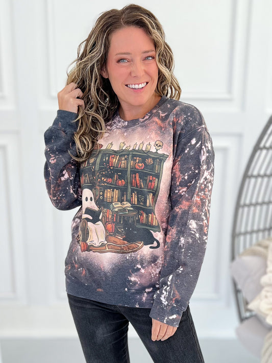Ghost Reading Bleached Graphic Crewneck