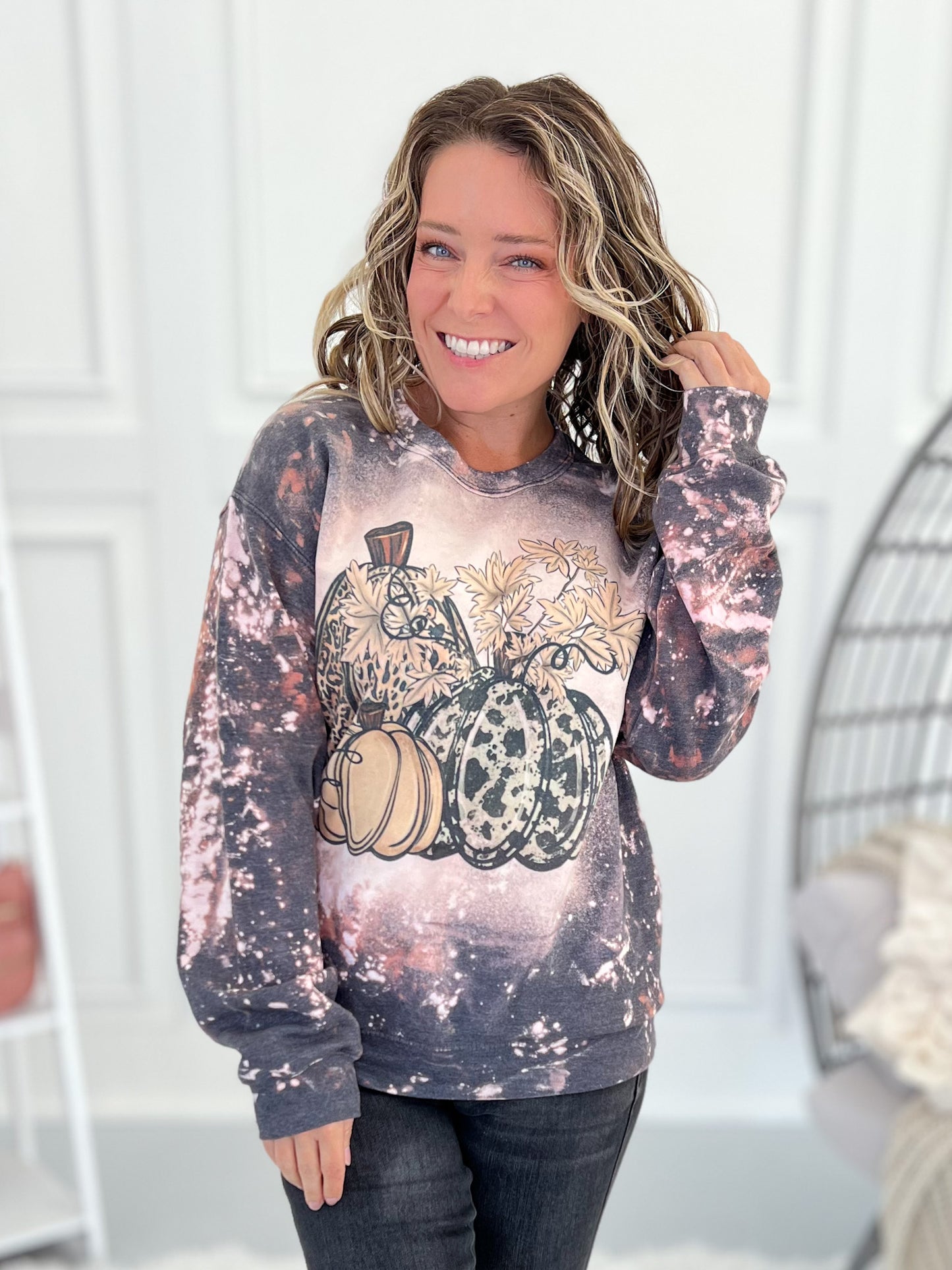Pumpkin Cowhide Bleached Graphic Crewneck