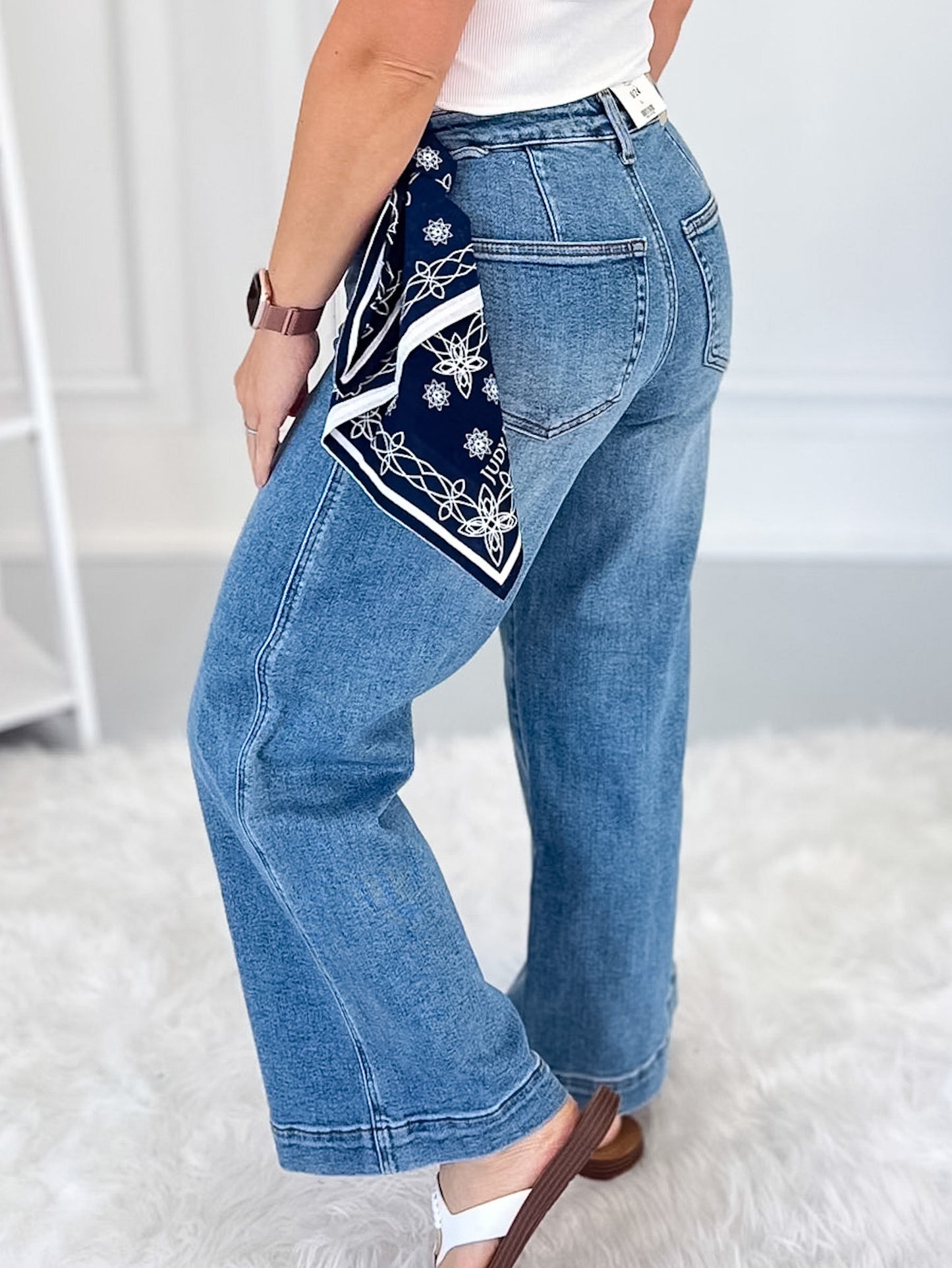 Tie One On - Judy Blue Ankle Wide Leg Jean with Bandana Loop