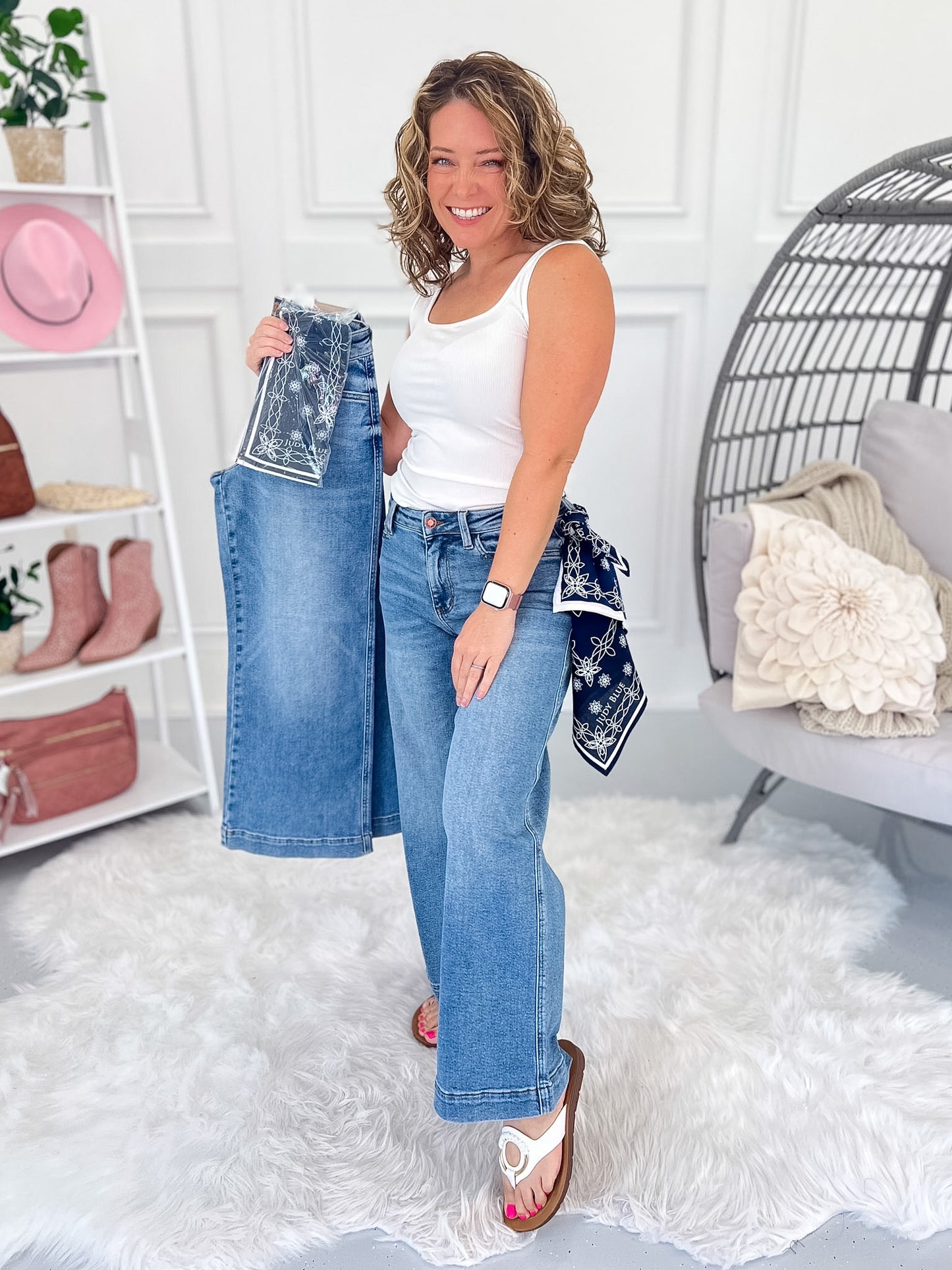 Tie One On - Judy Blue Ankle Wide Leg Jean with Bandana Loop