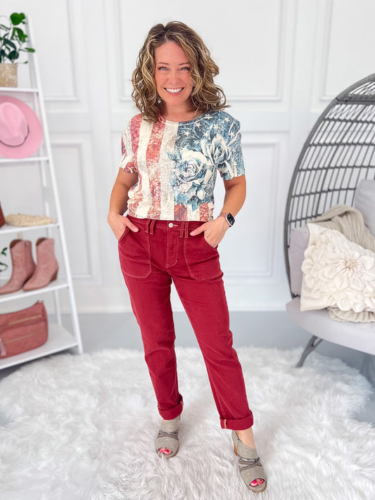 Red Eye Ready - Judy Blue Vintage Red Aurora Weekender Jean