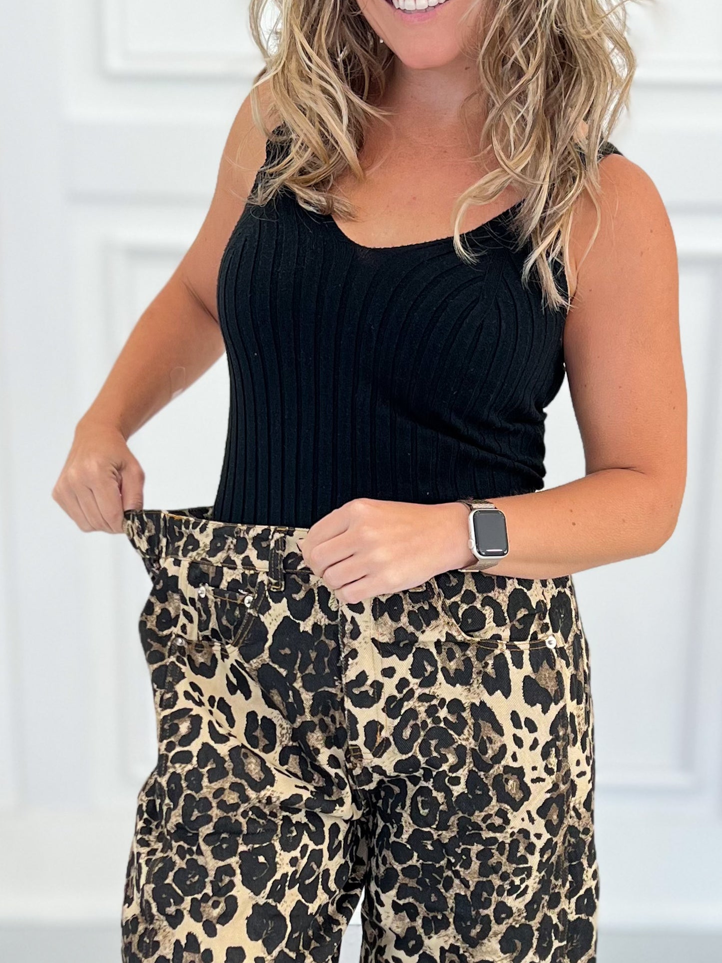 Paws Off Barrel Leg Leopard Print Jean