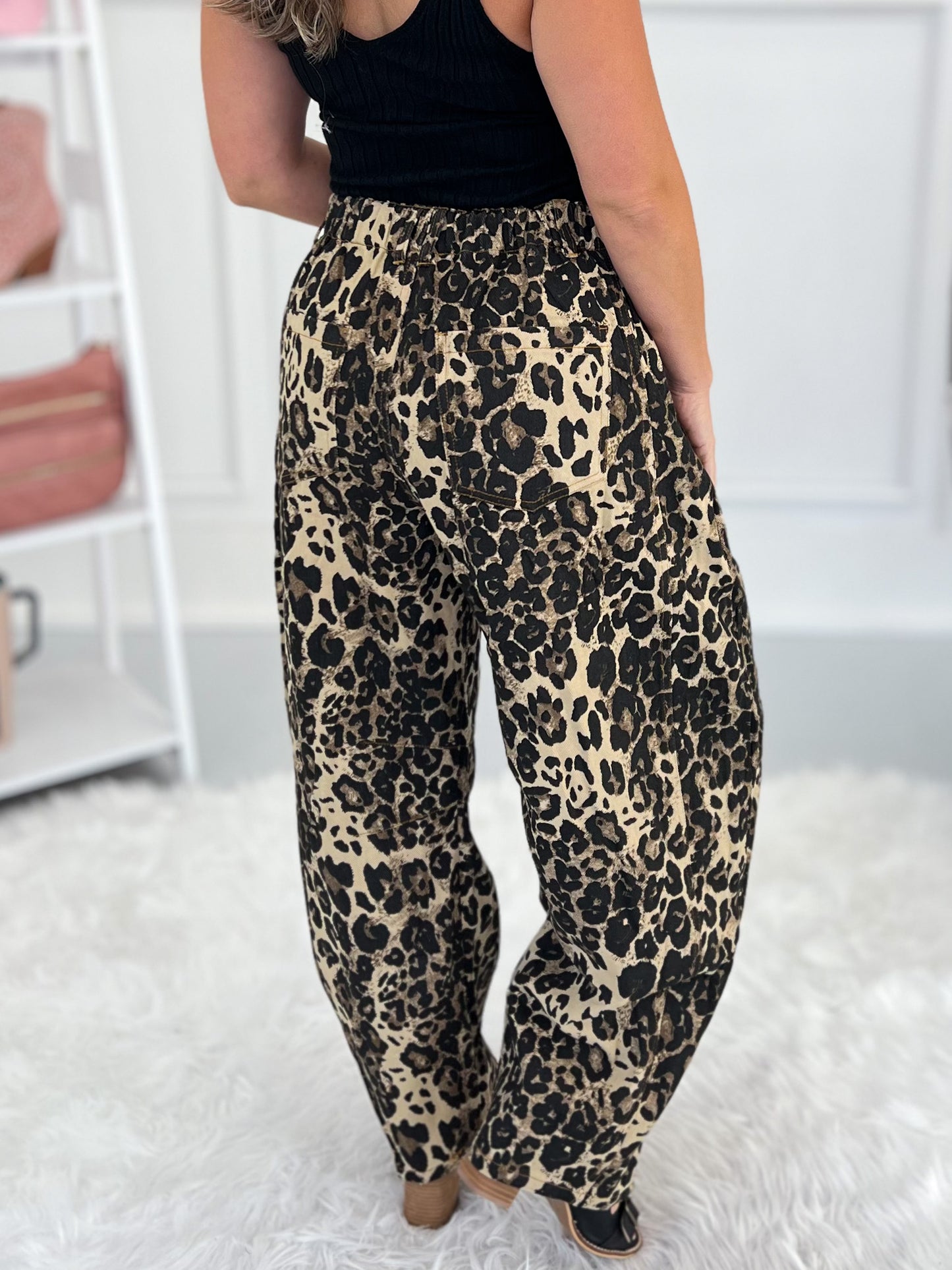 Paws Off Barrel Leg Leopard Print Jean
